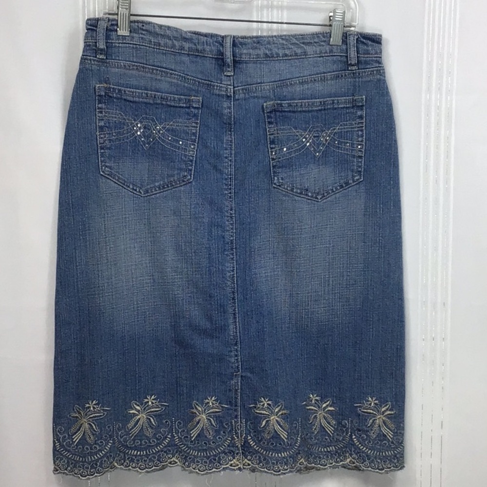 Apollo Jeans Embroidered Zip Front Blue Denim Pencil Skirt Sz.L